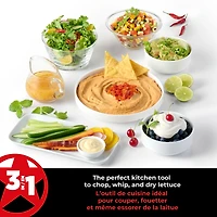 Starfrit Pro Food Processor & Mixer 3-in-1 Manual Food Chopper, Whisk & Salad Spinner, Ice Crushing, 2 Speeds, 1L Bowl, Salsa, Hummus, Mayo & Dressing