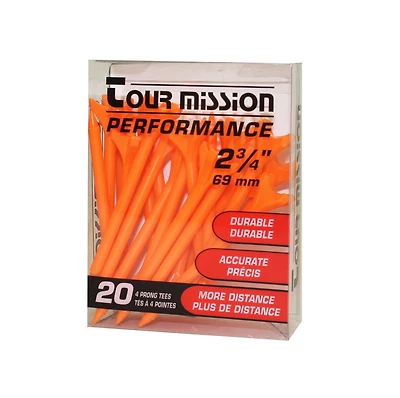 2 3/4" (69mm) Tés De Golf En Plastique Performance Orange, paquet de 20 par Tour Mission