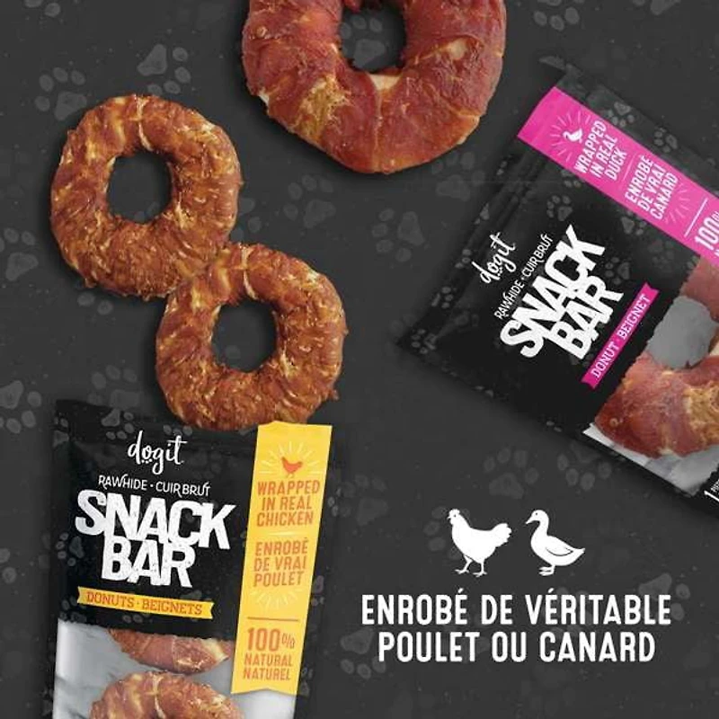 Beignets de cuir brut enrobés de canard SnackBar Dogit; 2 unités