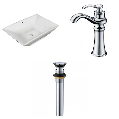 American Imaginations 22-in. W Above Counter White Bathroom Vessel Sink Set For Deck Mount Drilling AI-34186