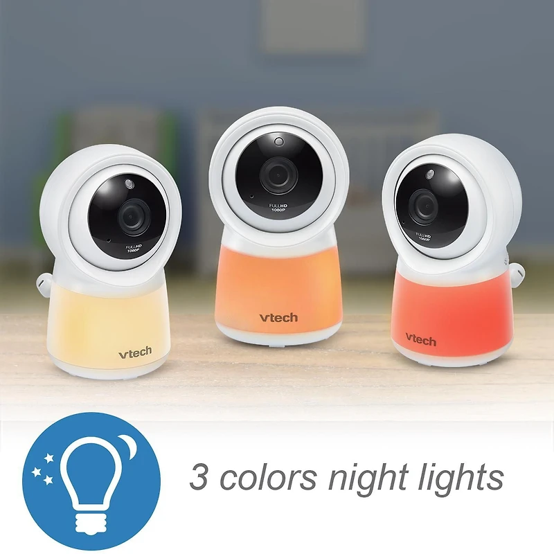 VTech RM5754HD Moniteur vidéo de bébé 1080p intelligent Wi-Fi de 5 po doté d'une caméra HD, d'une veilleuse intégrée et d'une caméra, blanc RM5754HD de VTech