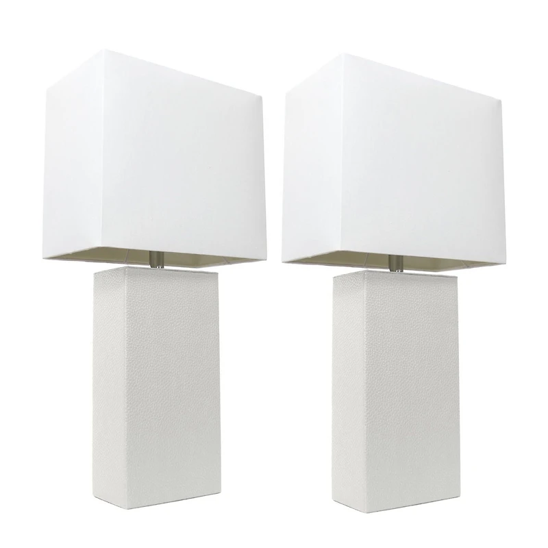 Elegant Designs 2 Pack Modern Leather Table Lamps with White Fabric Shades