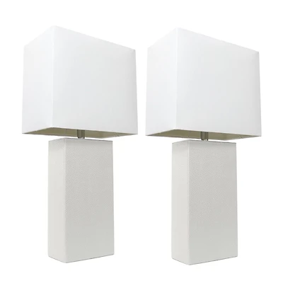 Elegant Designs 2 Pack Modern Leather Table Lamps with White Fabric Shades