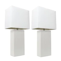 Elegant Designs 2 Pack Modern Leather Table Lamps with White Fabric Shades