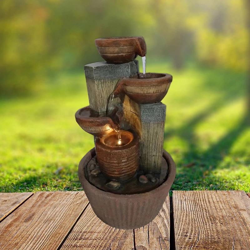 Angelo Décor Fontaine de terrasse Tazze de 44 cm avec pompe écoénergétique et éclairage DEL