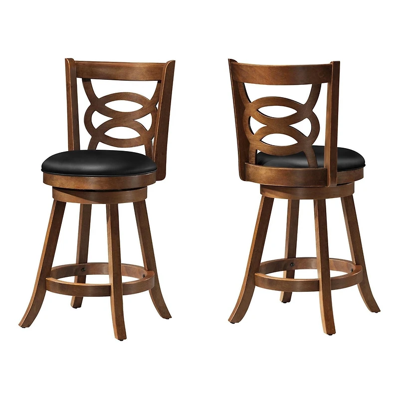 Monarch Specialties Tabouret De Bar, Lot De 2, Pivotant, Hauteur Du Comptoir, Cuisine, Bois, Pu D'aspect Cuir, Brun, Noir, Transitionnel