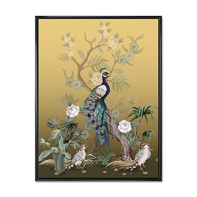 Designart Chinoiserie Aux Oiseaux Et Pivoines VI ART MURAL À CADRE FLOTTÉ