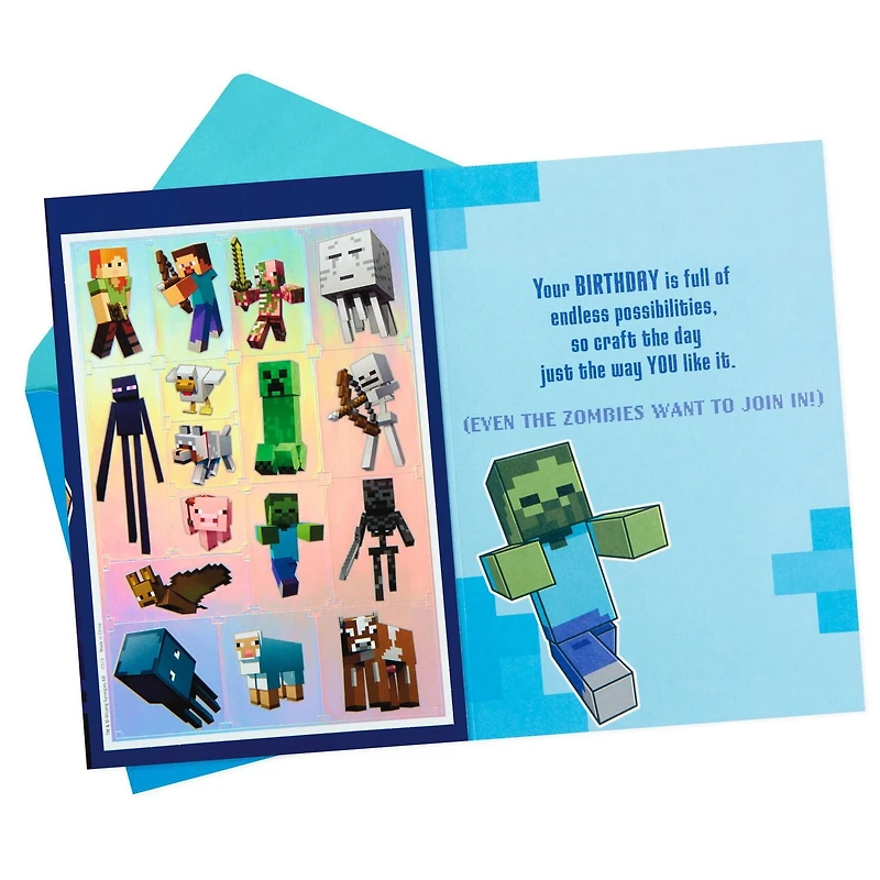 Carte de fête Minecraft Hallmark pour enfants avec autocollants