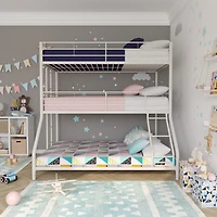 DHP Everleigh Triple Metal Bunk Bed, Twin/Twin/Full, Off White