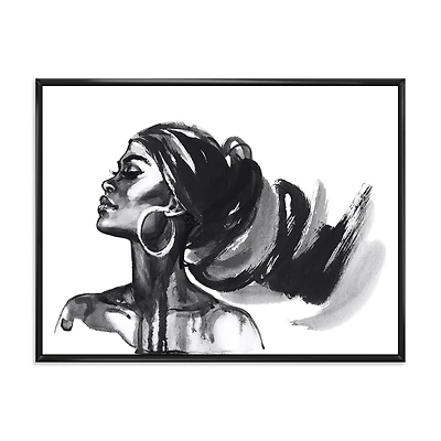 Designart Monochrome Portrait of African American Woman IV FLOAT FRAME WALL ART