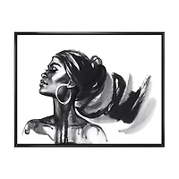 Designart Monochrome Portrait of African American Woman IV FLOAT FRAME WALL ART