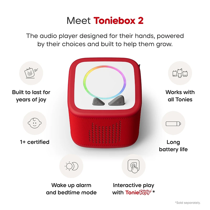 tonies Toniebox 2 Bundle with Lilo et Stitch, Cars: Lightning McQueen, and Vaiana – Sunset Red (French)