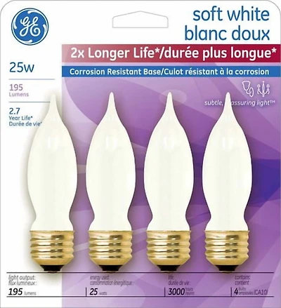 Lampes en blanc doux GE Lighting Canada à bout arrondi de 25 W