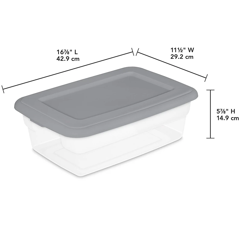 Ensemble de (4) boîtes de rangement Sterilite de 11,4 litres, bacs de rangement en plastique transparent, couvercle à enclenche, gris