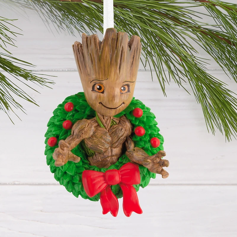 Décoration Hallmark de Noël (Groot sur une couronne de Noël, Les gardiens de la Galaxie, Marvel)