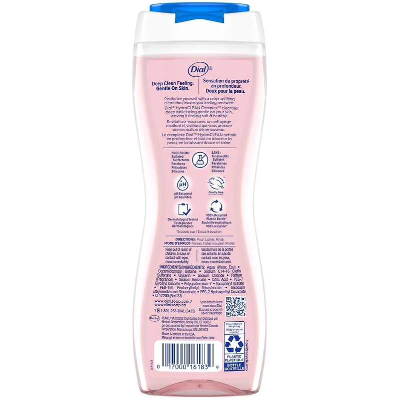 Dial Hibiscus Water Refreshing Body Wash, 473ml, Dermatologist Tested, Free from Silicones, Parabens, Phthalates, SLS