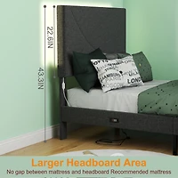 Homy Casa Twin Upholstered Bed with LED Light, USB Ports and Padded Headboard for Kids Bedroom, Grey