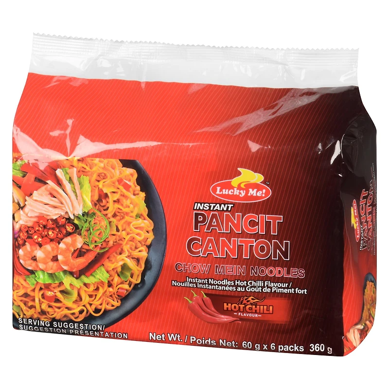 Lucky Me! Instant Pancit Canton Hot Chili Flavour Multipack, 6 x 60g