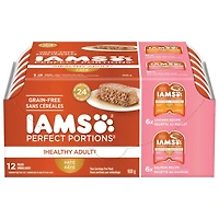IAMS Perfect Portions Pâté Healthy Adult Recette au poulet et Recette au saumon sans céréales 12x75g