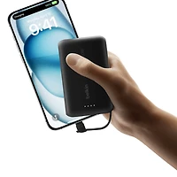 Belkin BoostCharge Portable Power Bank, 2.2in/5.7cm Integrated Cable 10,000mAh PD 20W Fast Charge USB-C Power Delivery, Portable iPhone Charger for iPhone 15 Series, iPad Pro, Galaxy S24 & More Black, BEL 10K 20W CABLE PWRBNK BLK