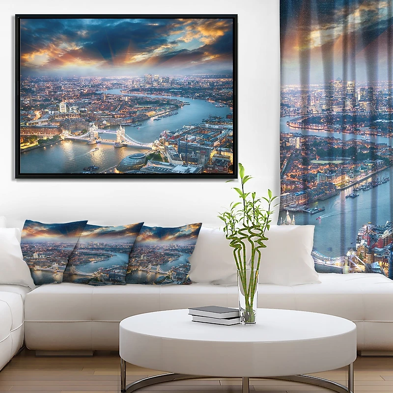 Design Art Aerial View of London at Dusk Framed Canvas Art Print