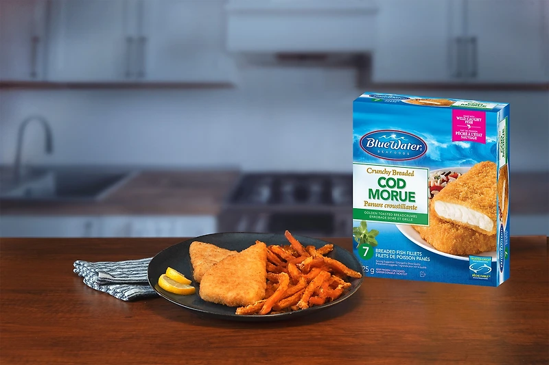Filets de poisson croustillants BlueWater Seafoods, Morue sauvage avec chapelure Panko croustillante, Congelé, 7 morceaux, 525 g Filets de morue sauvage panés