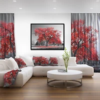 Designart Big Red Tree on Foggy Day FLOAT FRAME WALL ART