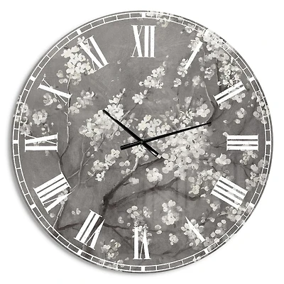 Designart 'White Cherry Blossoms I' Traditional wall clock