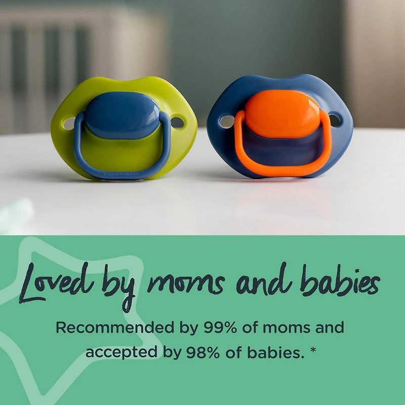 Tommee Tippee FunBrights Pacifiers, Symmetrical Design, BPA-Free Silicone Baglet, Includes Sterilizer Box, 6-18m, 2-Count