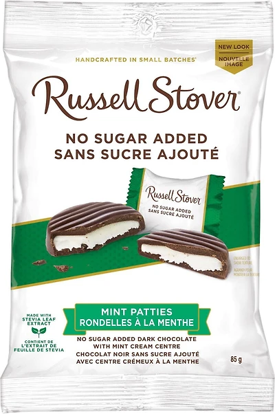 Russell Stover No Sugar Added Dark Chocolate Mint Patties, 85-Gram Bag, 85 g