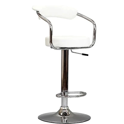 Heavenly Collections Tabouret de Bar Pivotant Ajustable en Cuir Synthétique Blanc avec Base en Chrome, Ensemble de 1