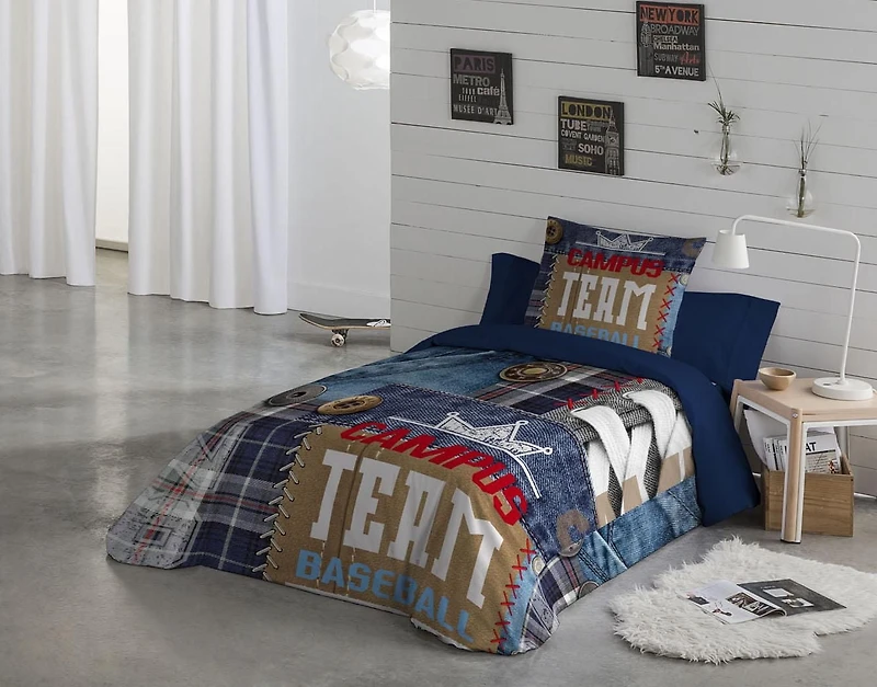 Gouchee Home Team Twin Duvet Cover Set – 2-Piece Kids & Teens Bedding Set with Denim Print, Reversible Navy Cotton, Soft Oeko-Tex Certified Percale