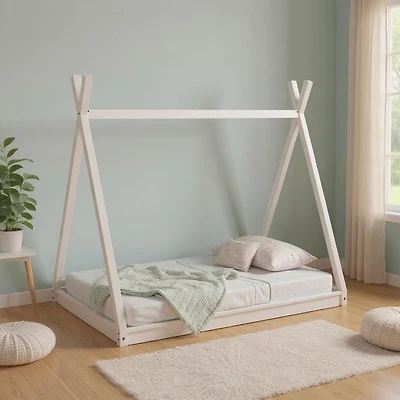 Homy Casa Wooden Tent Bed for Kids' Rooms Play Spaces