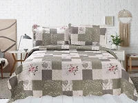 Marina Decoration Rich Printed Embossed Pinsonic Coverlet Bedset Ultra Soft Bedding Summer Quilt Set avec taies d'oreiller, motif floral rose et motif à carreaux de branches