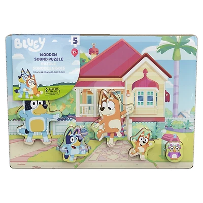 Spin Master Games, Bluey Sound Puzzle, 5-Piece Wood Puzzle for Toddlers & Kids, Featuring Bluey & Family with Sounds from the Show, Wooden Toddler Learning Toy, for Ages 3 & Up