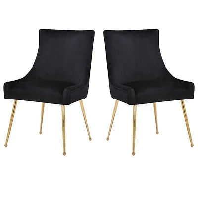Chaise de salle à manger Take Me Home en velours de hêtre noir avec pieds en métal doré, chaise d'appoint, ensemble de 2 chaises sans accoudoirs pour salle à manger
