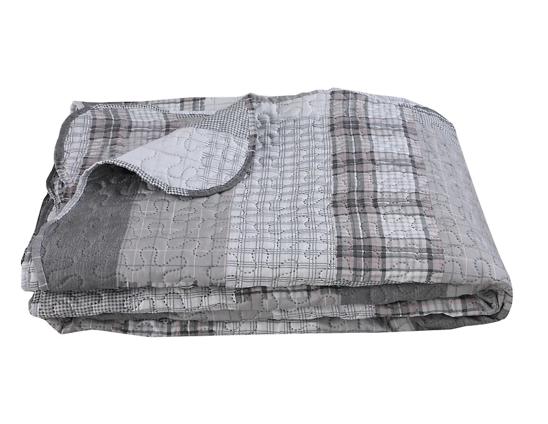 Marina Decoration Parure de lit ultra douce avec couvre-lit en tissu Pinsonic imprimé en relief et taies d'oreiller, motif rayé gris moderne