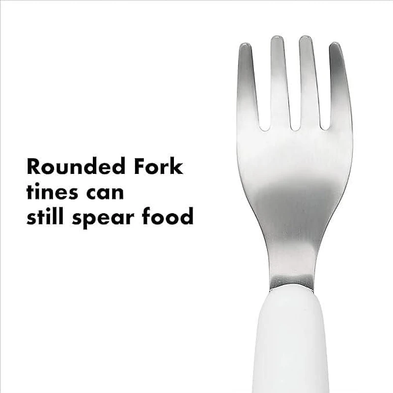 OXO Tot - Fork & Spoon Set - Baby Feeding Stainless Steel Sized for Little Mouths from 12 Months and Up - Gray