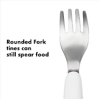 OXO Tot - Fork & Spoon Set - Baby Feeding Stainless Steel Sized for Little Mouths from 12 Months and Up - Gray