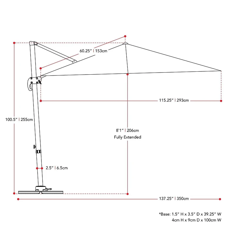 CorLiving 9.5ft Offset Tilting and Rotating Outdoor Umbrella with Aluminum and Steel Frame and Durable Canopy