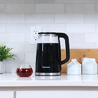 Kenmore Bouilloire électrique 1,7 L Bouilloire électrique portable en verre avec contrôle de la température Affichage numérique, Bouilloire électrique en verre avec couvercle, Noir