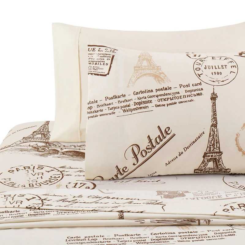 Marina Decoration Ultra Soft Silky Zipper Rich Rayon from Bamboo All Season Printed Duvet Cover Set with Pillowcase, Eiffel Tower Ivory Pattern