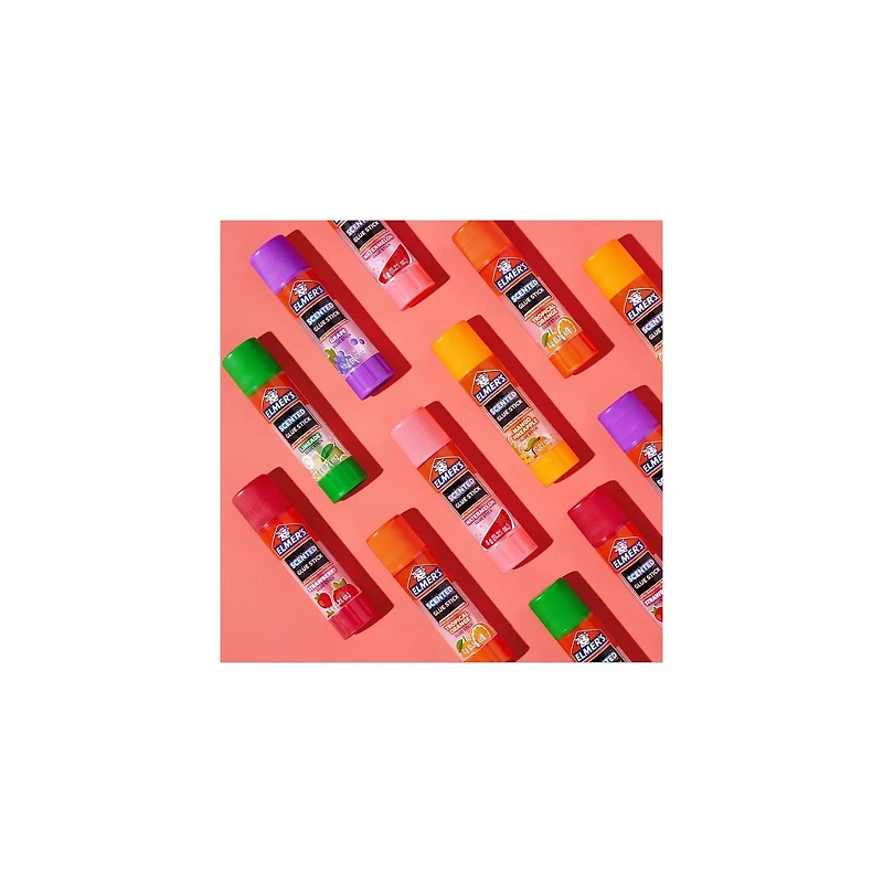 Bâtons de colle parfumés d'Elmer's, paquet varié, comprends bâtons de colle violette disparaissant, colle scolaire sûre et non toxique 12 pièces (6 g par pièce)