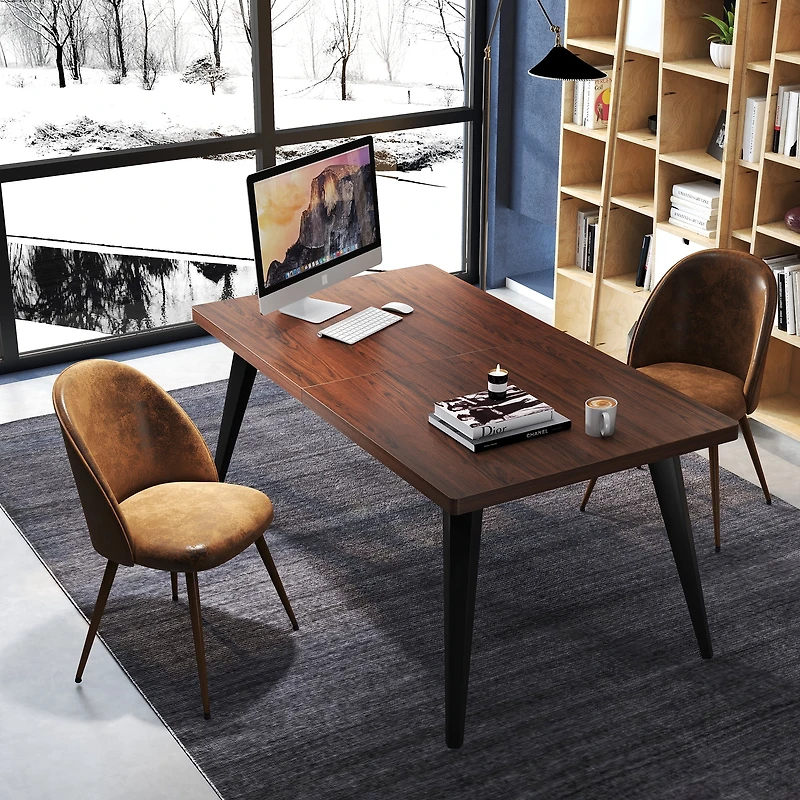 Ensemble de 2 chaises de bureau Homy Casa avec dossier rond rembourré, sans accoudoirs, imitation daim brun