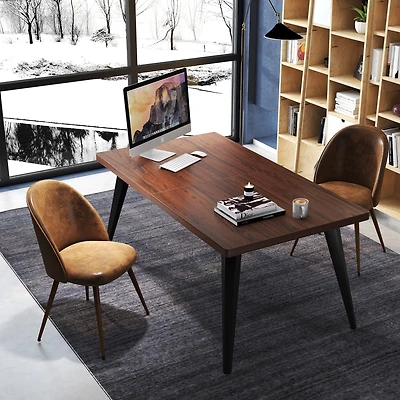 Ensemble de 2 chaises de bureau Homy Casa avec dossier rond rembourré, sans accoudoirs, imitation daim brun