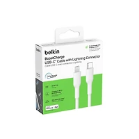 Cable BoostCharge Eco USBC vers Lightning 1 m/3,3 pi Cable souple et flexible pour charge rapide, cable chargeur Lightning pour iPhone 14 et series anterieures iPad 9e gen et AirPods BC Câble Belkin BoostCharge Eco USB-C vers Lightning (1 m/3,3 pi) - Câble souple et flexible pour charge rapide, câble chargeur Lightning pour iPhone 14 et séries antérieures, iPad 9e génération et AirPods - Blanc