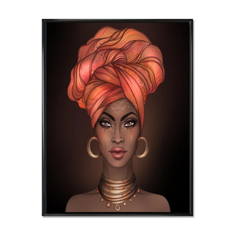 Designart African American Woman with Turban V FLOAT FRAME WALL ART