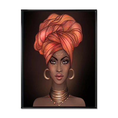 Designart African American Woman with Turban V FLOAT FRAME WALL ART