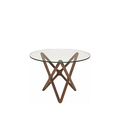 Star End Table, Glass Top, Wood Base. Table ideal for Living Rooms