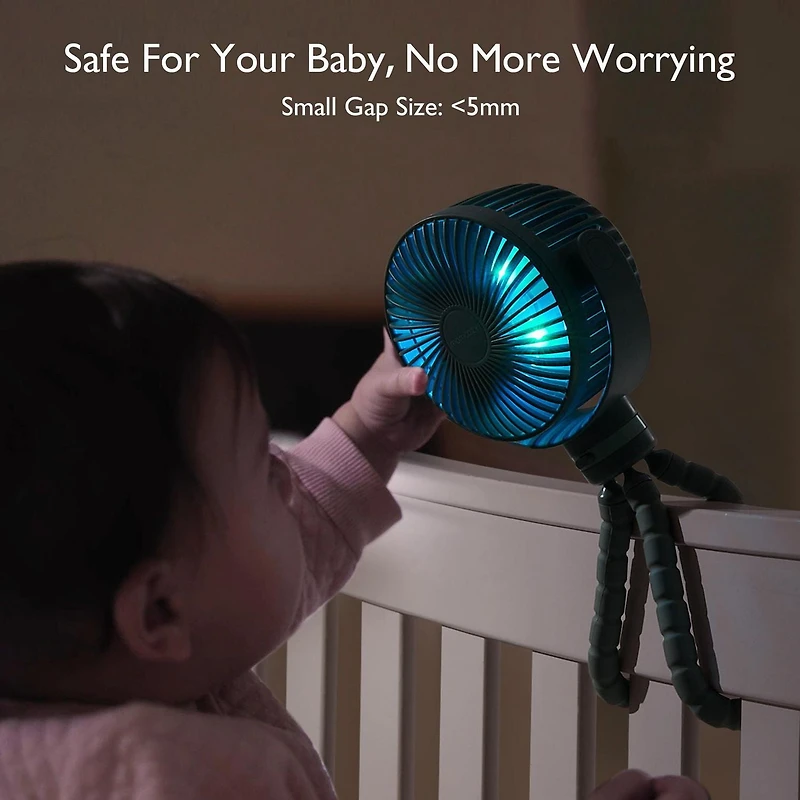 Momcozy Portable Stroller Fan 8000mAh 27H Battery Life, 4 Speed 360°Rotate LED Night Light, USB Rechargeable Handheld Cooling Fan for Travel, Car Seat
